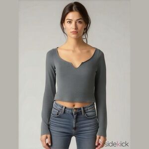 Pink Victorias Secret Green Wash Top Size Small Long Sleeved Cropped Stretchy